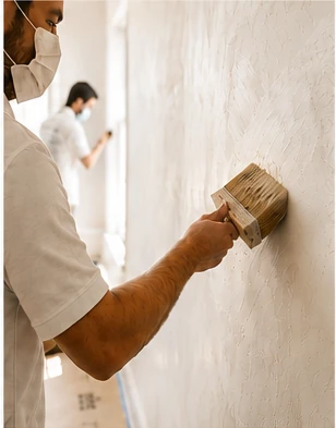 Lime Wash being applied by hand with a broad masonry brush